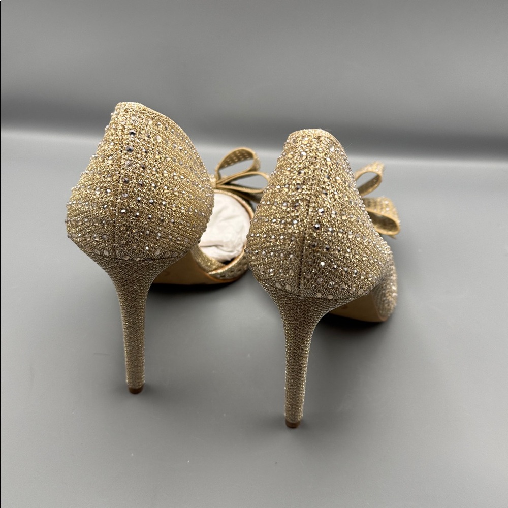 INC International Concepts Gold Glitter Pointed-Toe Bow Pumps - Picture 3 of 4
